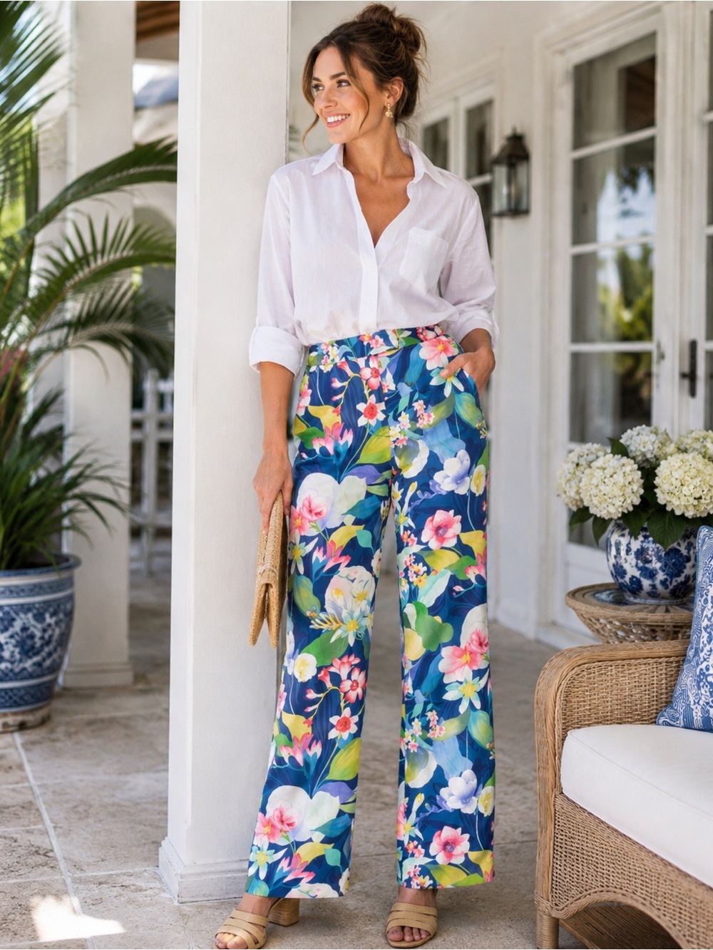 J. McLaughlin Broderick Tropical Floral Reef Wide Leg Pants Size 6